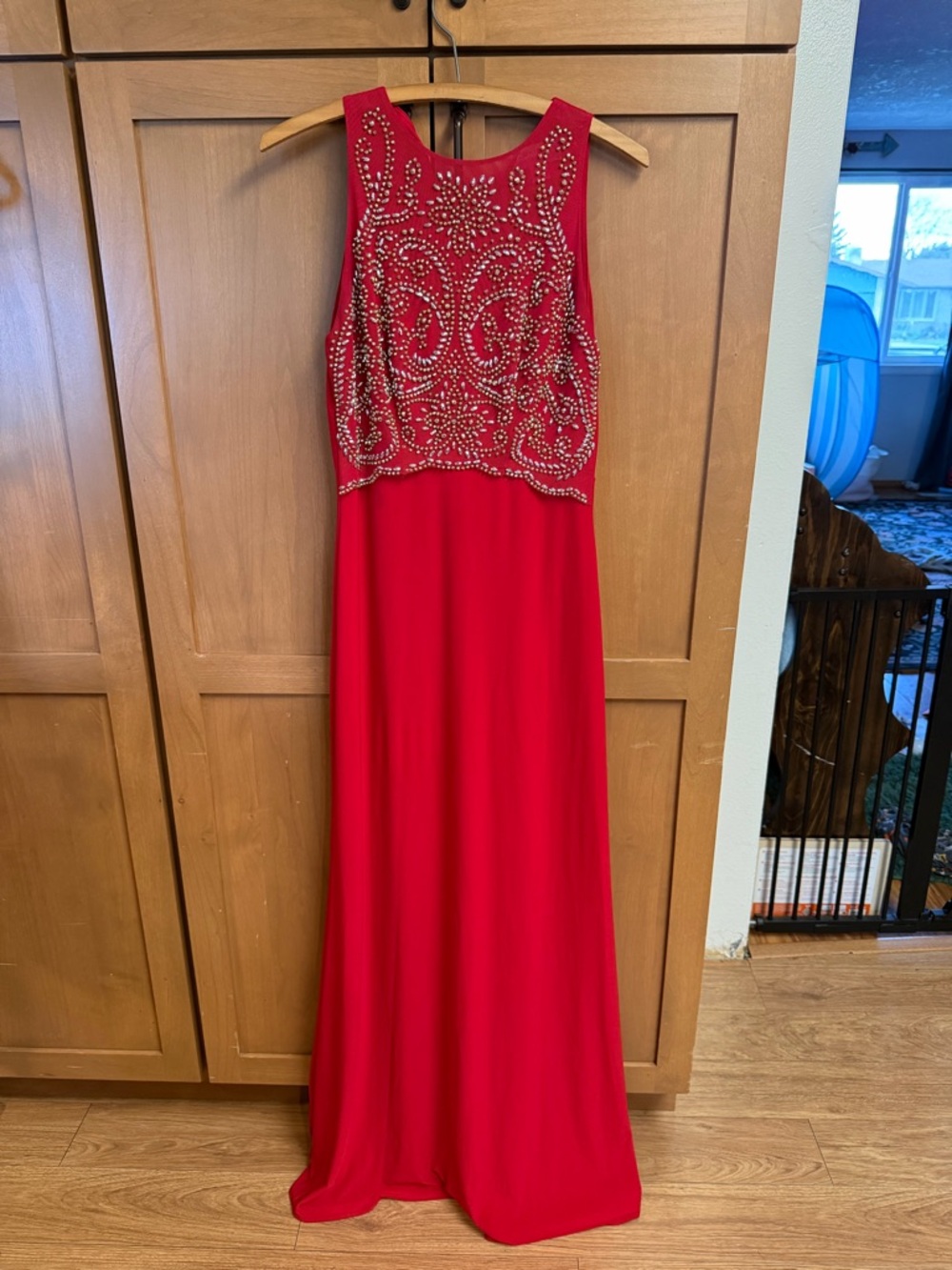 Jones New York Red Beaded High-Neck Prom Dress